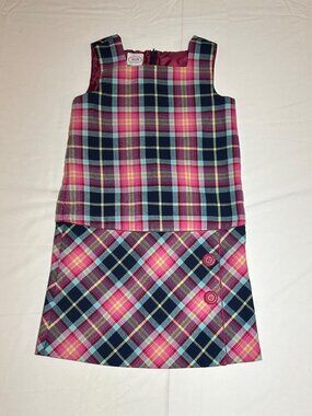 Talbots Girls 6 Pink Multi Plaid Sleeveless Lined Jumper Dress Preppy Classic